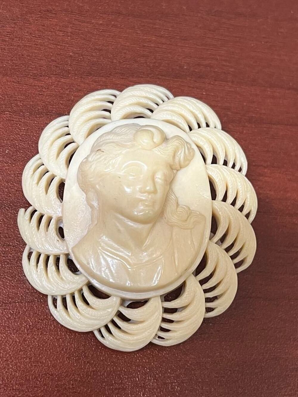Antique Carved Celluloid Cameo Brooch
